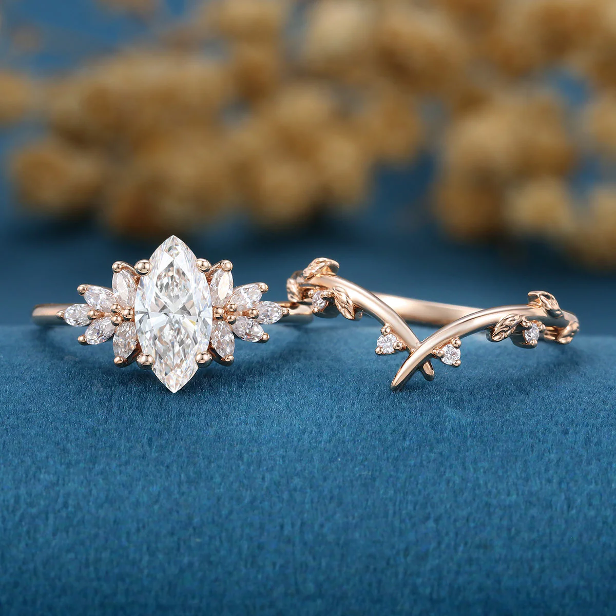 1.0 Carat Marquise cut Lab Grown Diamond Wedding bridal set - Image 3