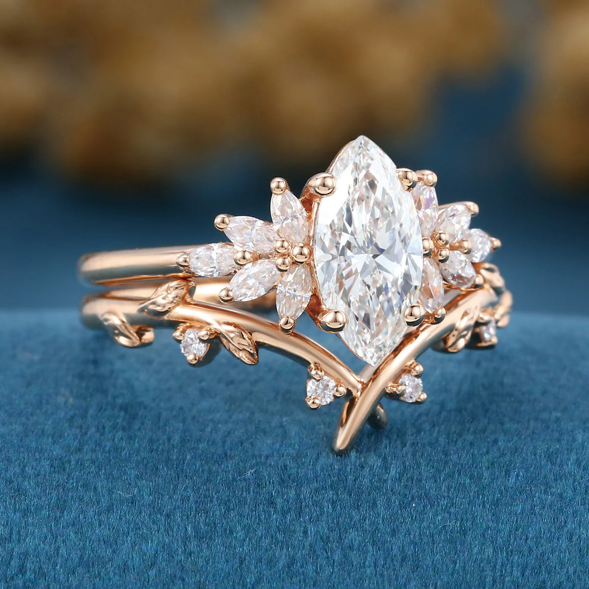 1.0 Carat Marquise cut Lab Grown Diamond Wedding bridal set - Image 5