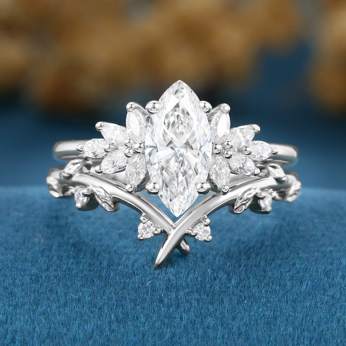 1.0 Carat Marquise cut Lab Grown Diamond Wedding bridal set - Image 8