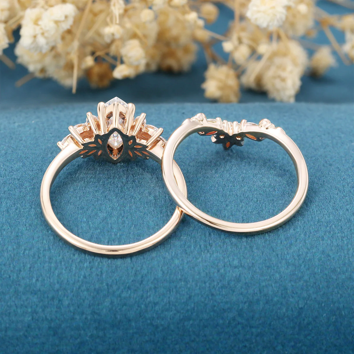 1.0Carat Marquise cut Moissanite Engagement Ring Cluster diamonds Rose Gold Wedding Bridal Set - Image 6