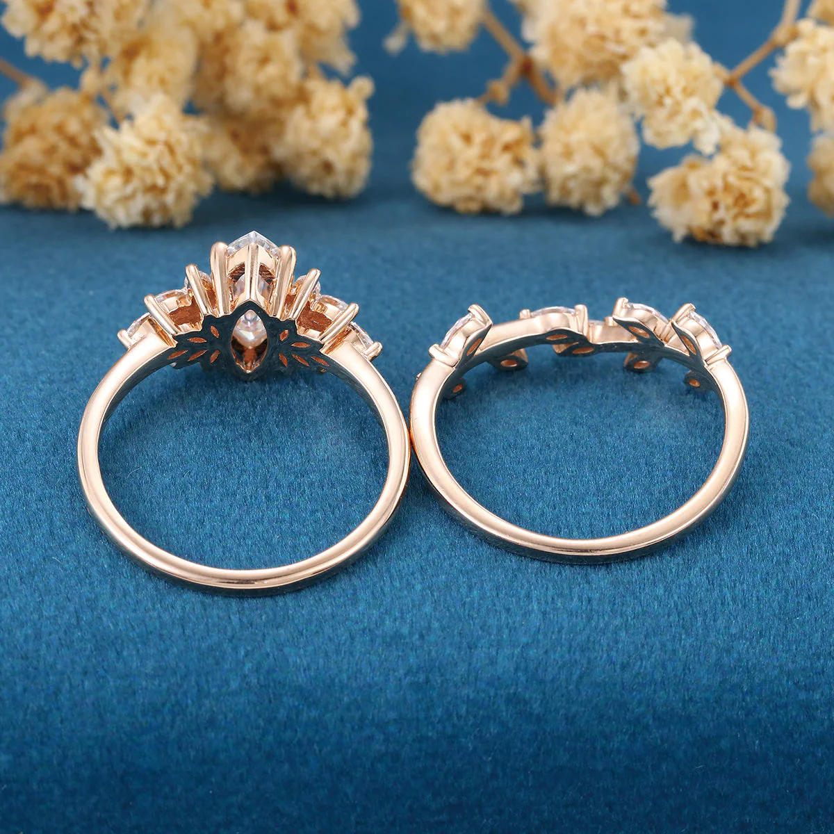 1.0Carat Marquise cut Moissanite Engagement Ring Cluster Diamonds Rose Gold Wedding Bridal Set - Image 7