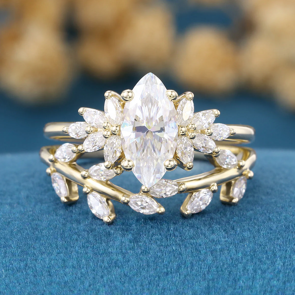 1.0Carat Marquise cut Moissanite Engagement Ring Cluster Diamonds Rose Gold Wedding Bridal Set - Image 9