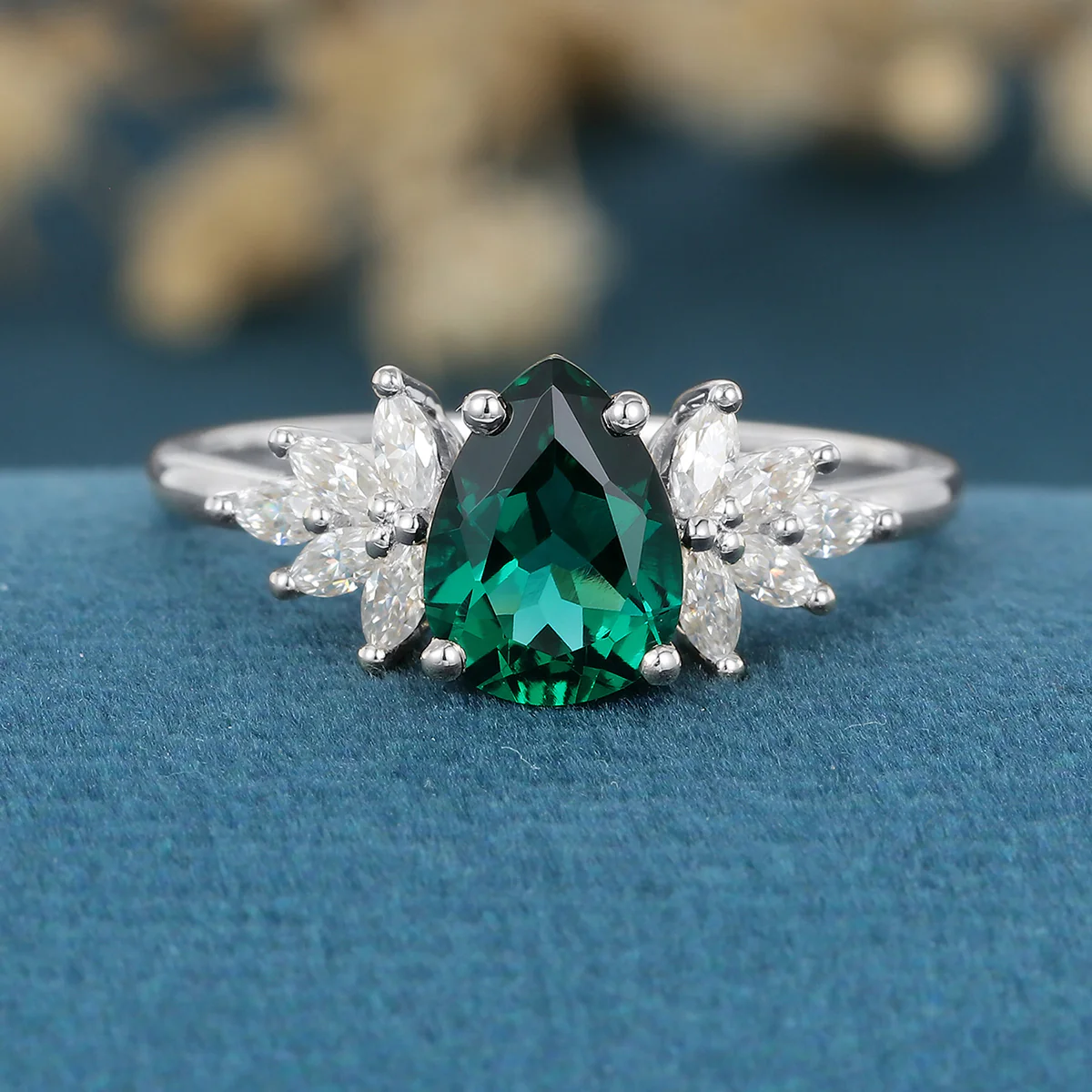 1.2 Carat pear cut Lab Emerald Engagement Ring - Image 10
