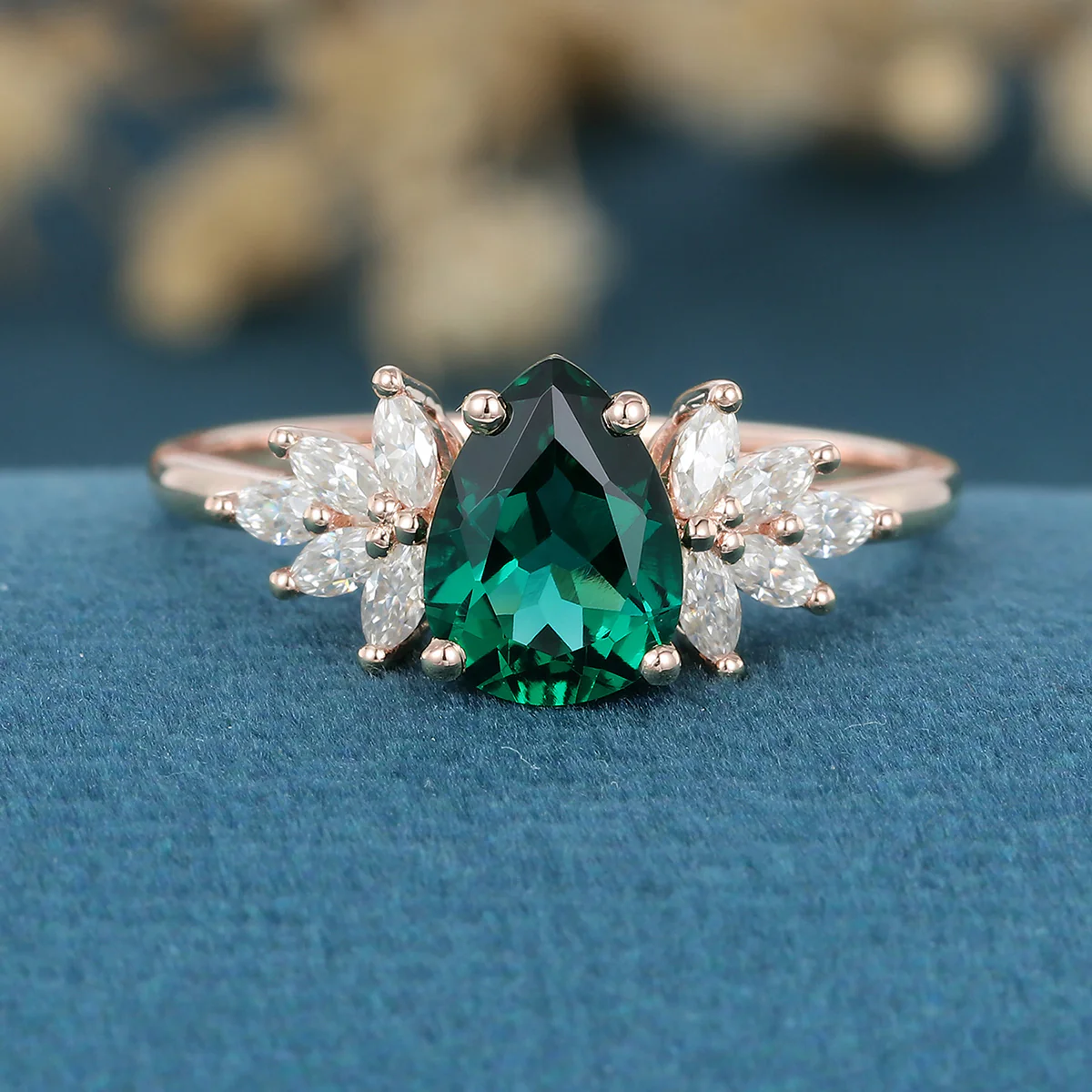 1.2 Carat pear cut Lab Emerald Engagement Ring - Image 11