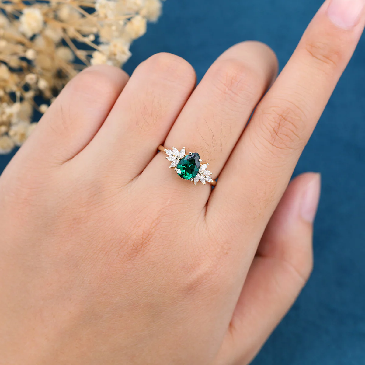 1.2 Carat pear cut Lab Emerald Engagement Ring - Image 2