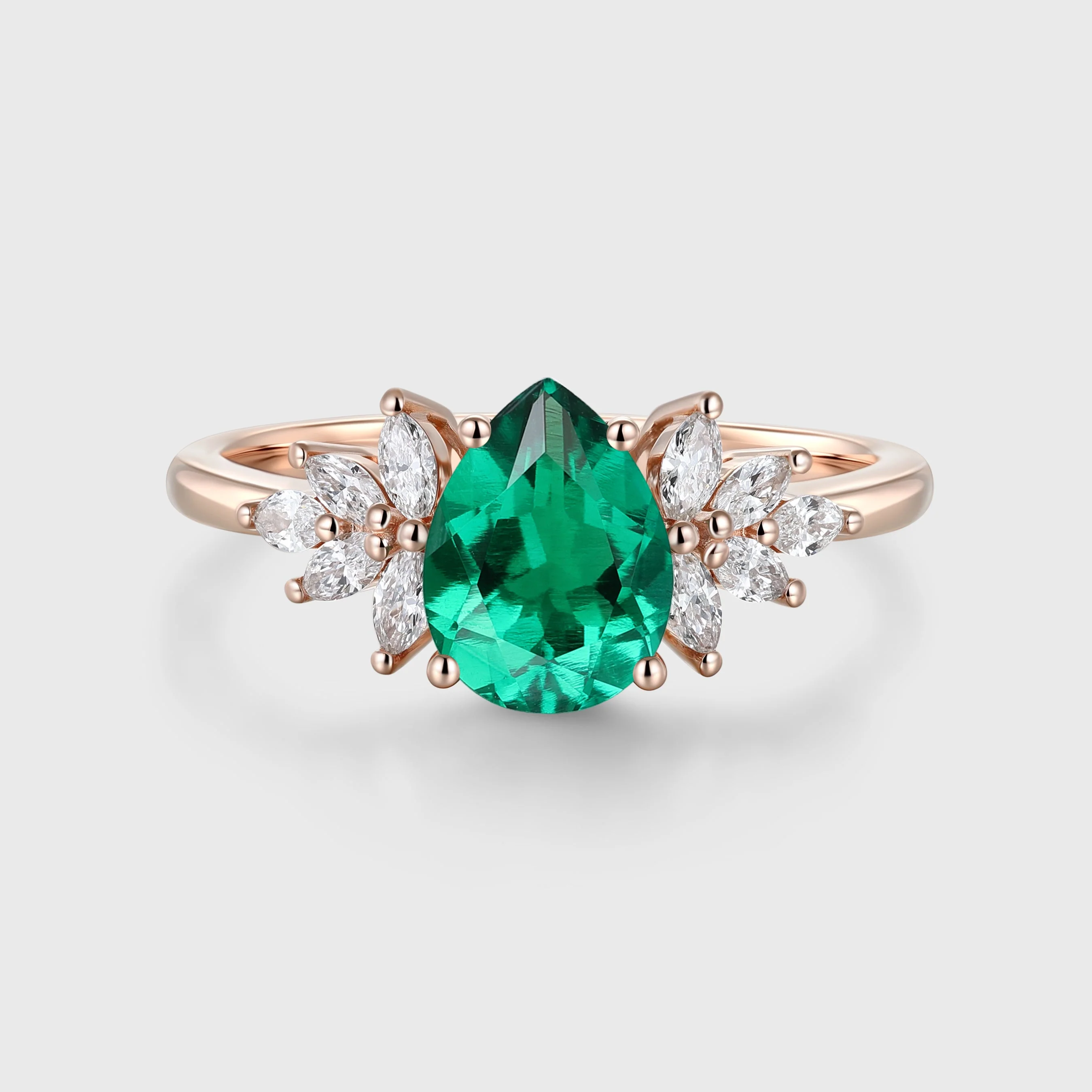 1.2 Carat pear cut Lab Emerald Engagement Ring - Image 3