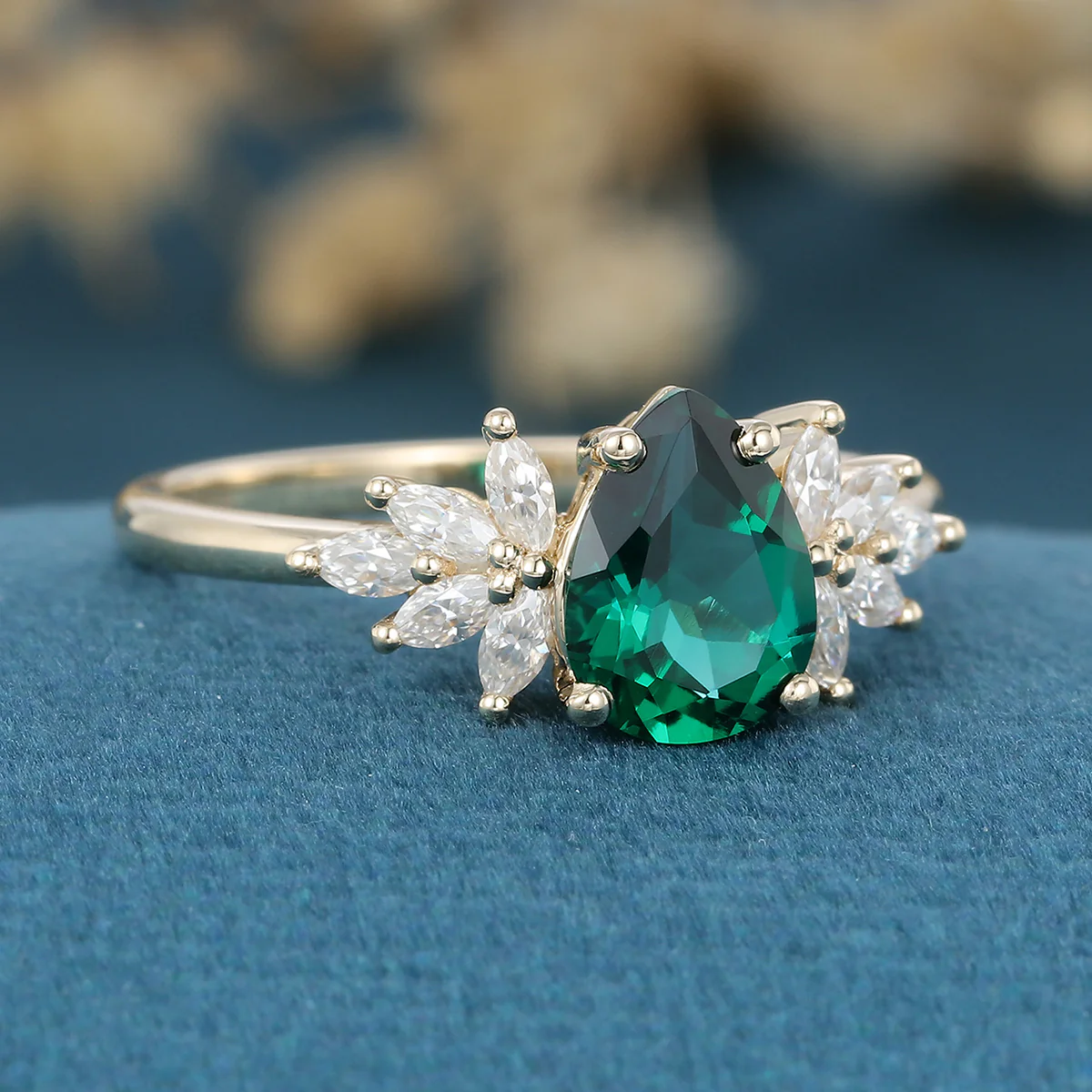 1.2 Carat pear cut Lab Emerald Engagement Ring - Image 7