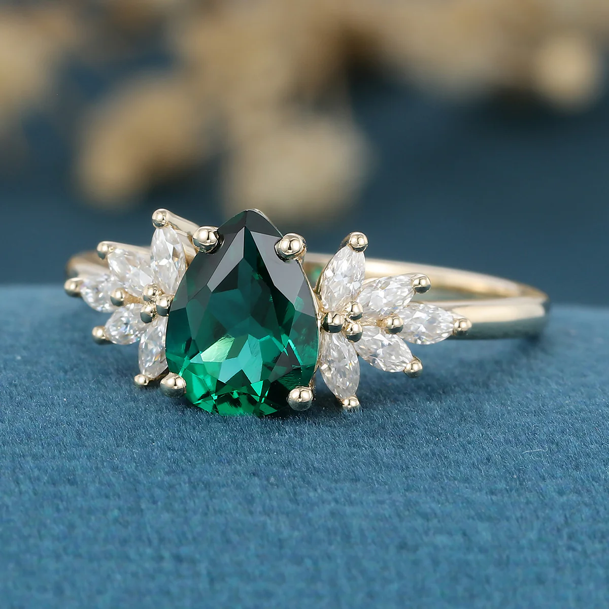 1.2 Carat pear cut Lab Emerald Engagement Ring - Image 8