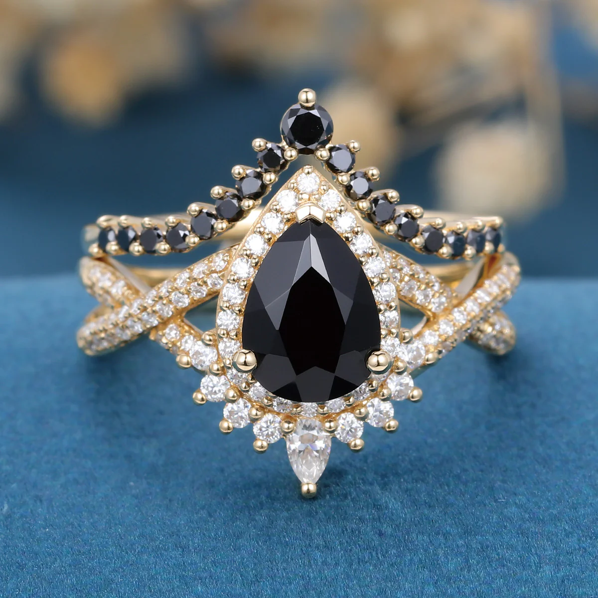 1.2Carat Pear Cut Black Onyx Ring set - Image 3