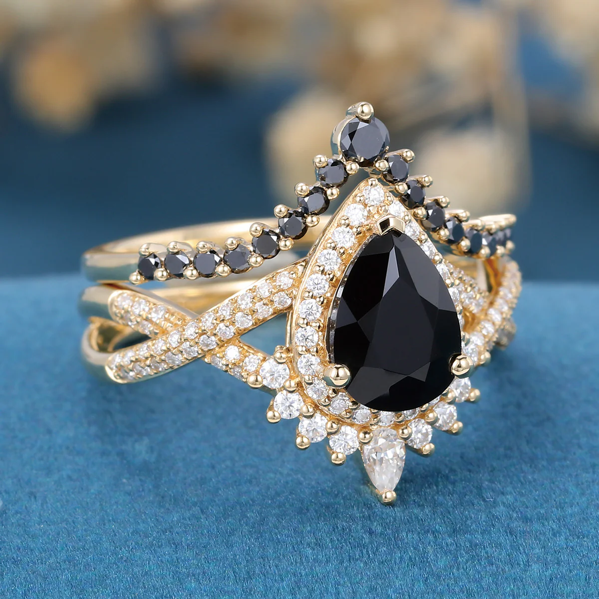 1.2Carat Pear Cut Black Onyx Ring set - Image 4