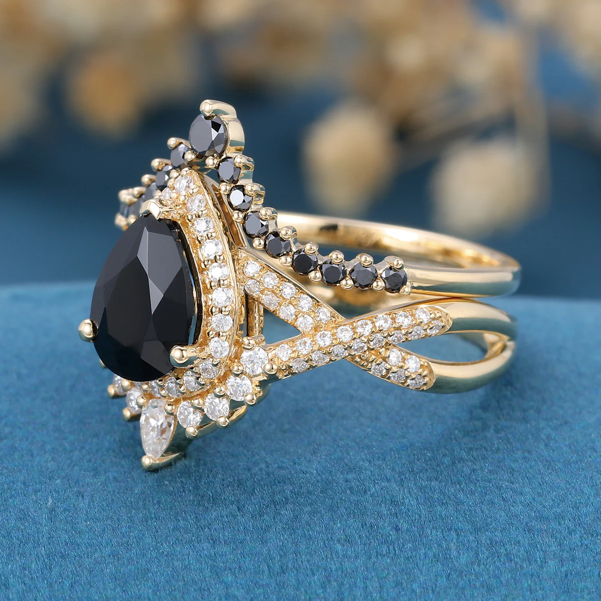 1.2Carat Pear Cut Black Onyx Ring set - Image 5