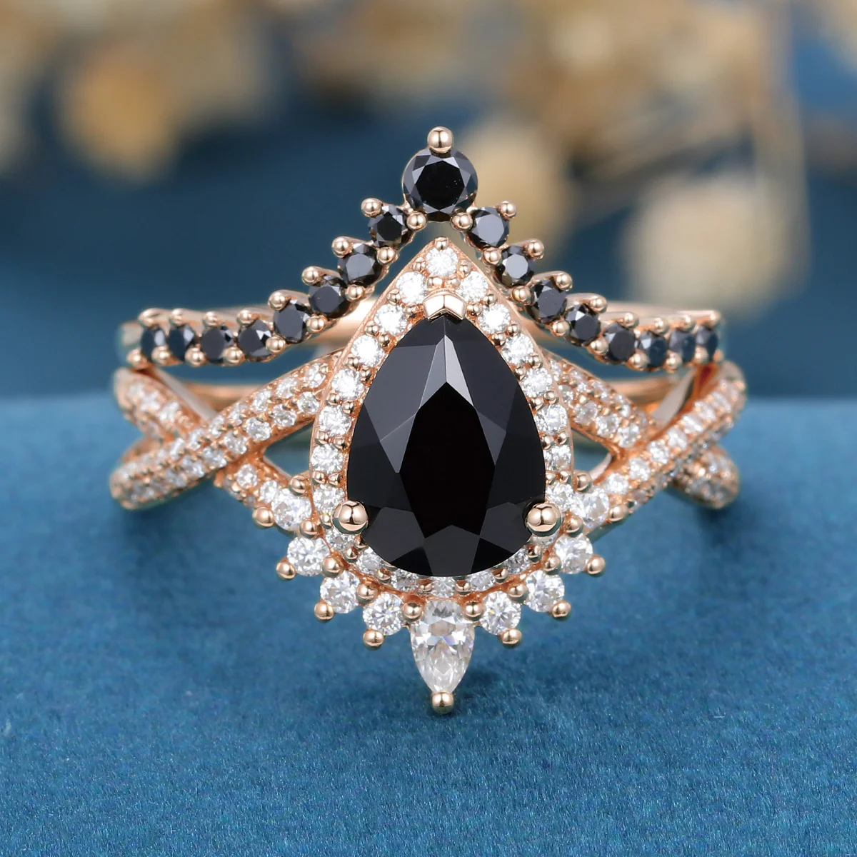 1.2Carat Pear Cut Black Onyx Ring set - Image 7