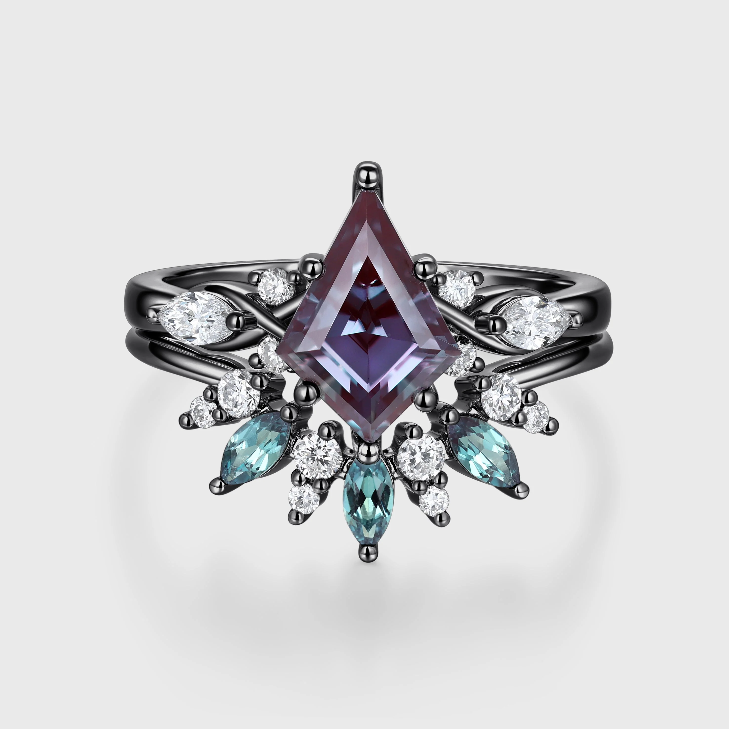 Kite Cut Lab Alexandrite Wedding bridal set - Image 3