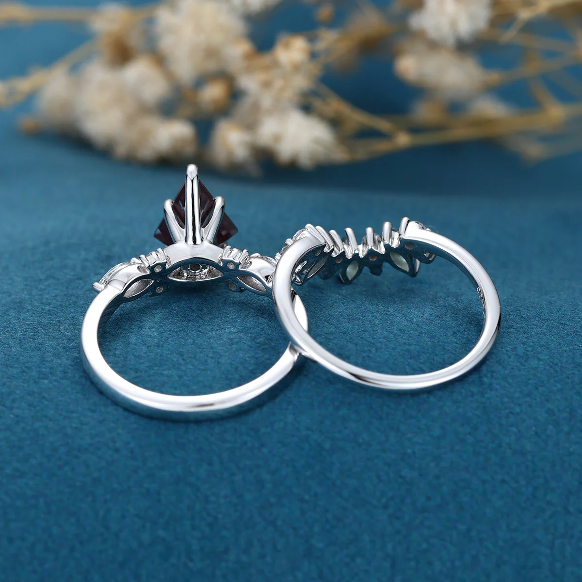 Kite Cut Lab Alexandrite Wedding bridal set - Image 8