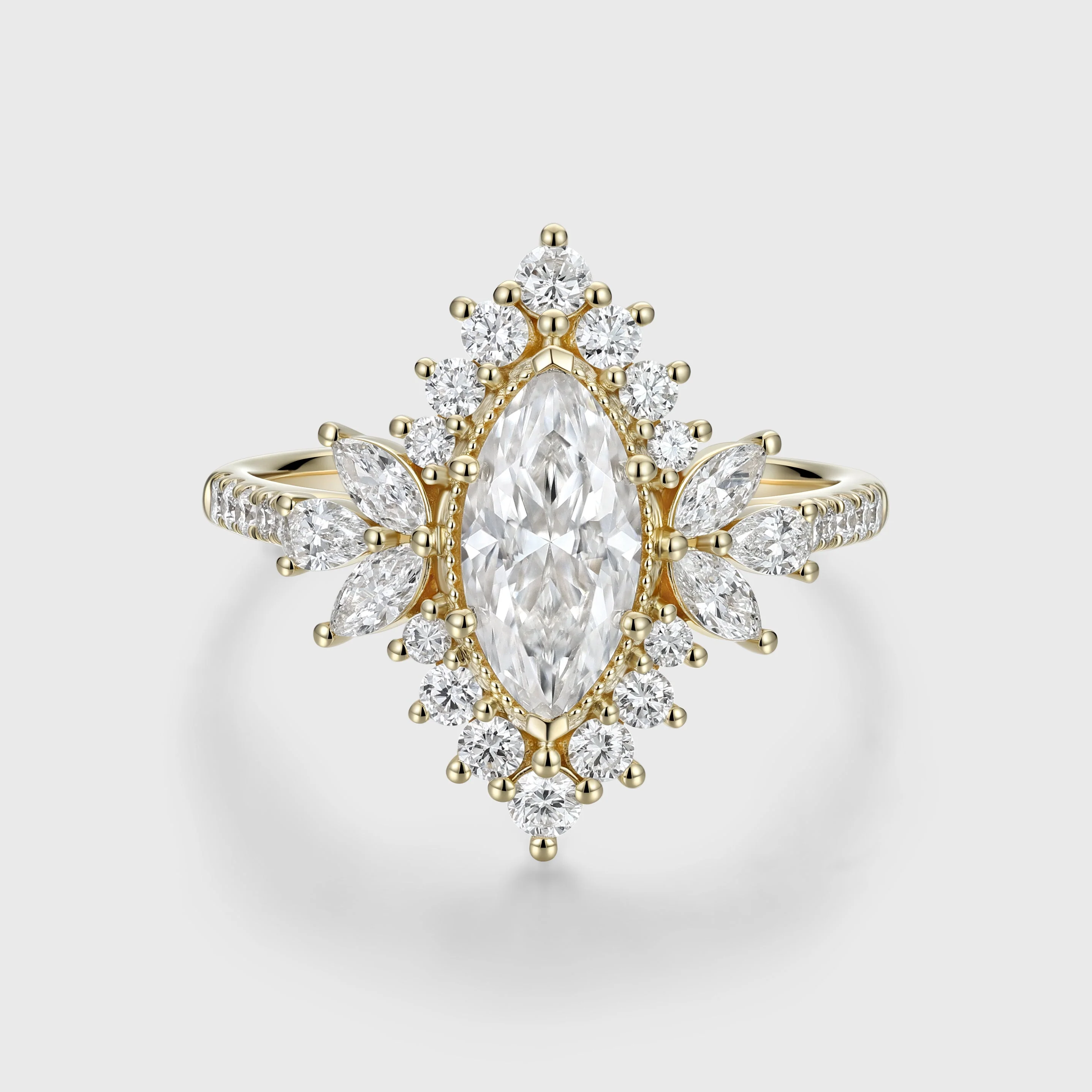 1 Carat Marquise cut Moissanite Halo Cluster Engagement Ring - Image 3