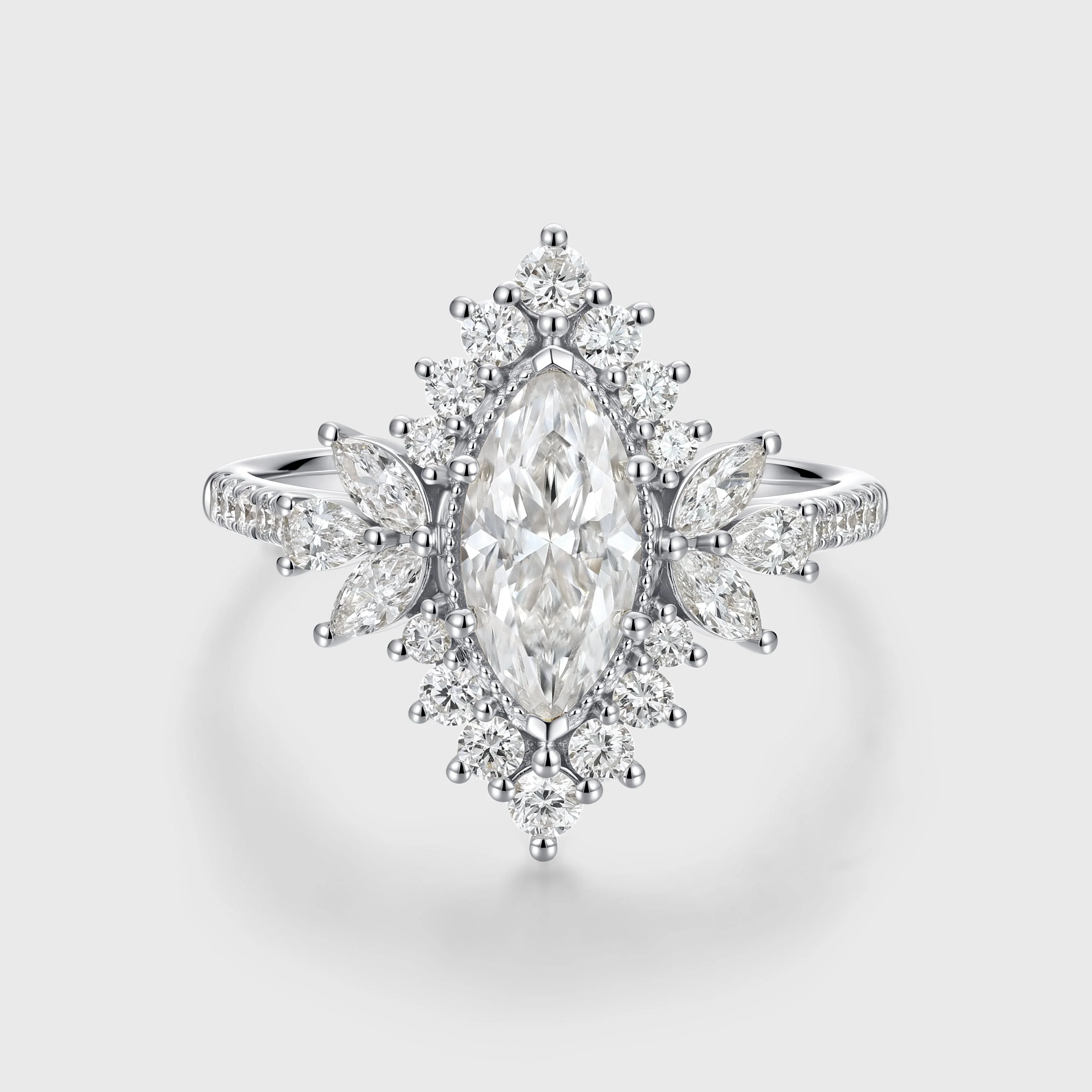1 Carat Marquise cut Moissanite Halo Cluster Engagement Ring - Image 4