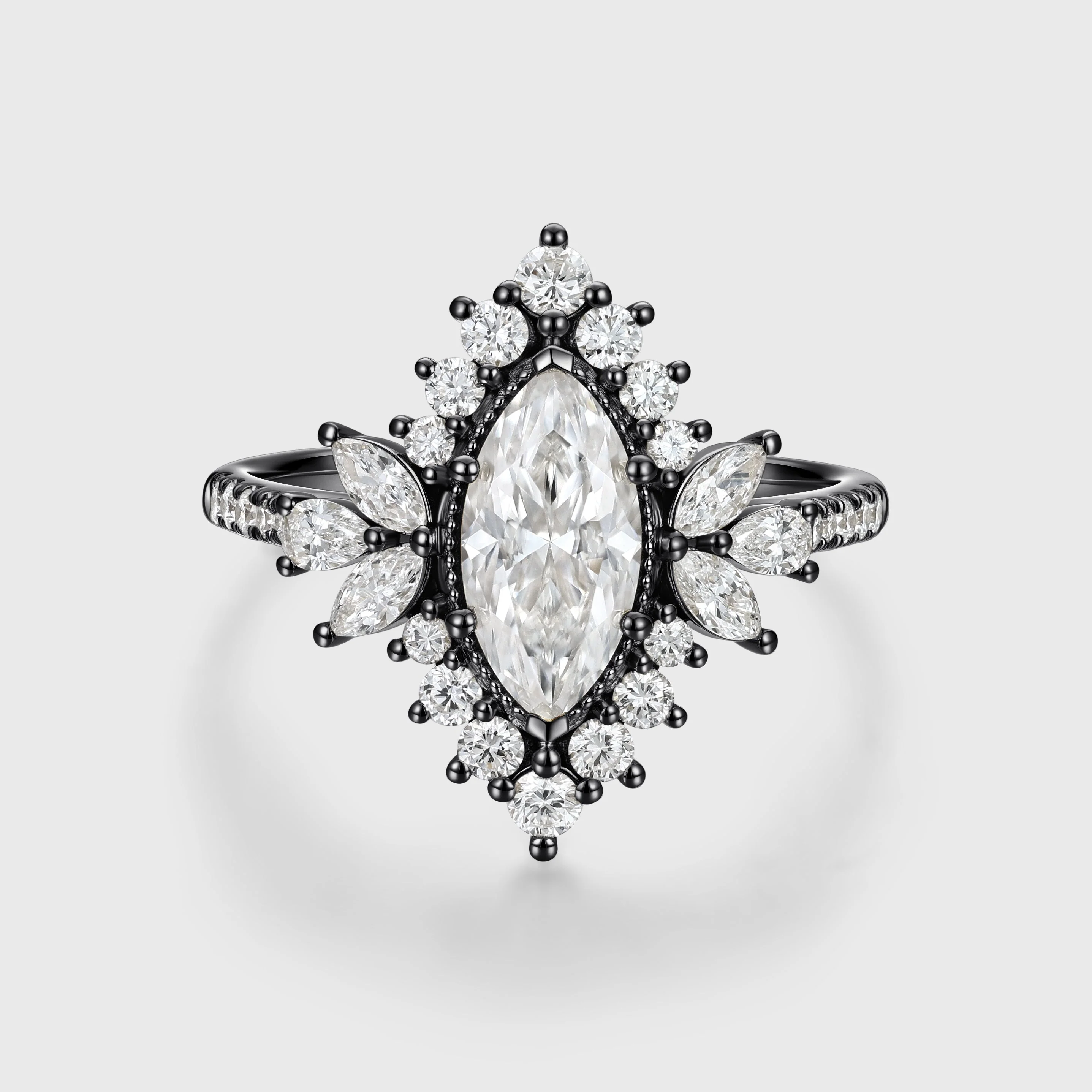 1 Carat Marquise cut Moissanite Halo Cluster Engagement Ring - Image 5