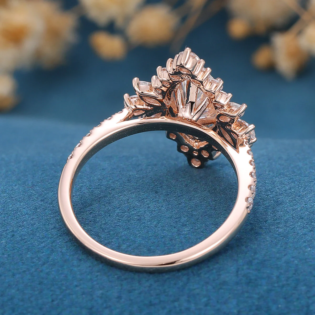 1 Carat Marquise cut Moissanite Halo Cluster Engagement Ring - Image 8