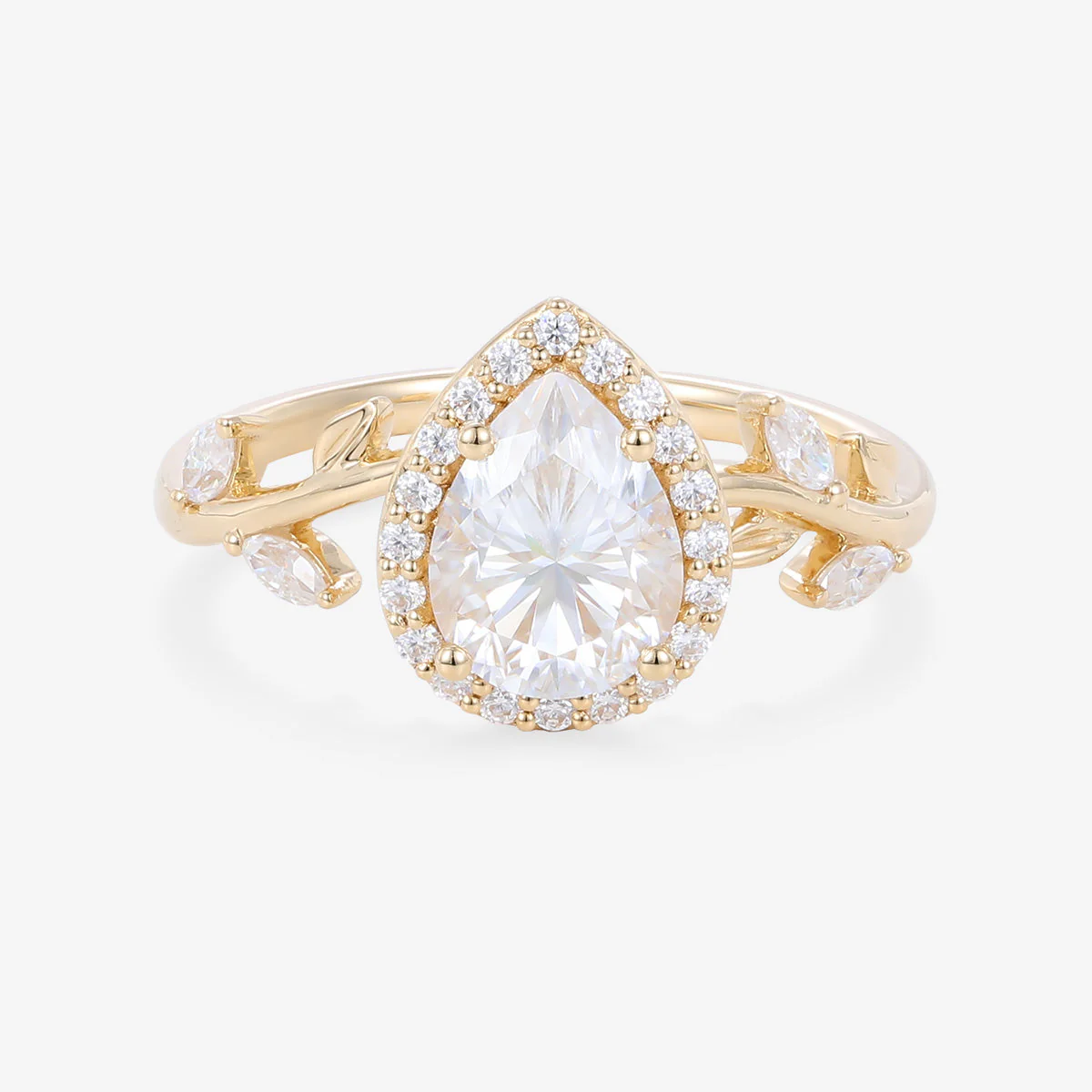 Pear cut Moissanite leaf Engagement Ring
