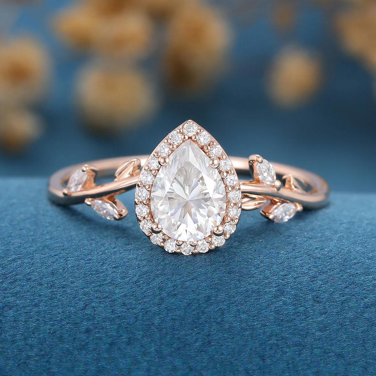 Pear cut Moissanite leaf Engagement Ring - Image 3