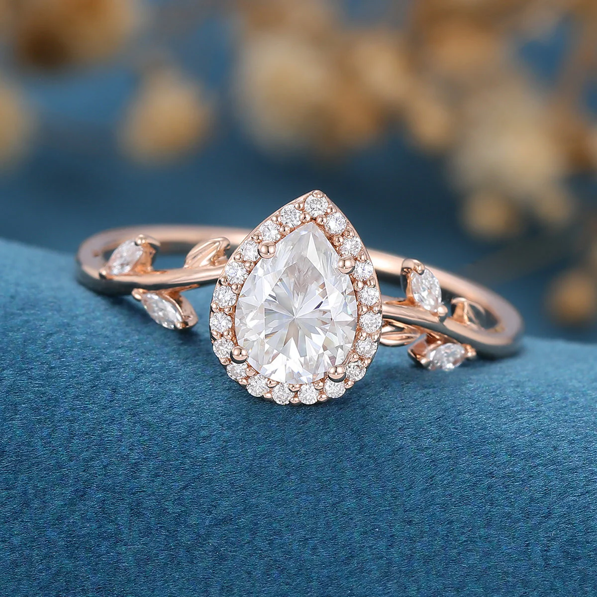 Pear cut Moissanite leaf Engagement Ring - Image 6