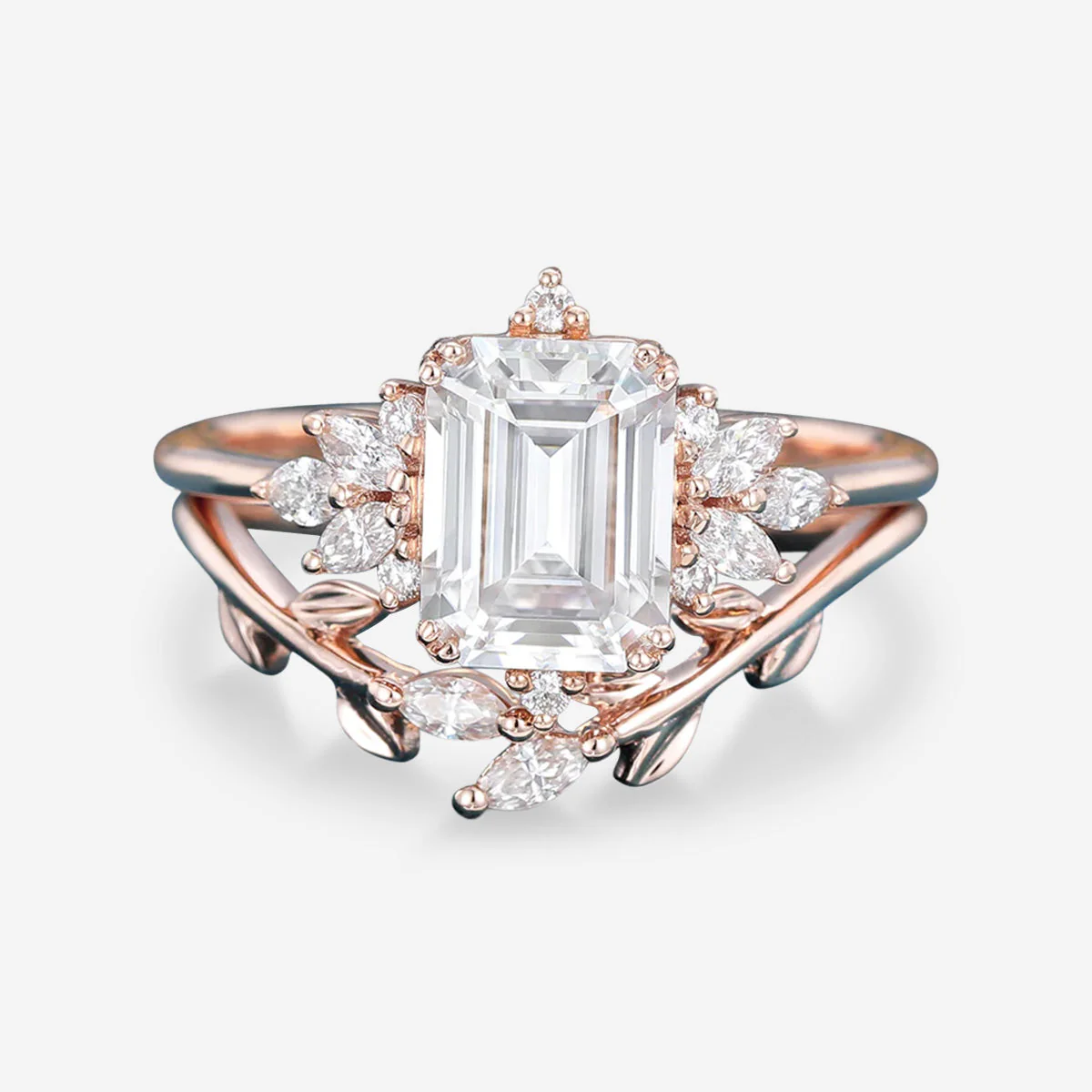 1.7Carat Emerald cut  Moissanite cluster Engagement Bridal Set - Image 7