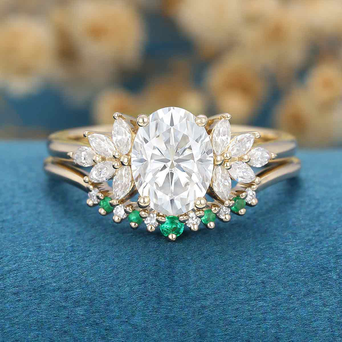 2PCS Oval cut Moissanite Cluster Engagement ring Bridal Set - Image 7
