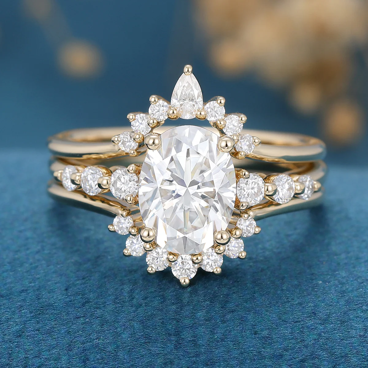 2PCS 1.5 Carat Oval cut Moissanite Engagement ring Bridal Set - Image 4