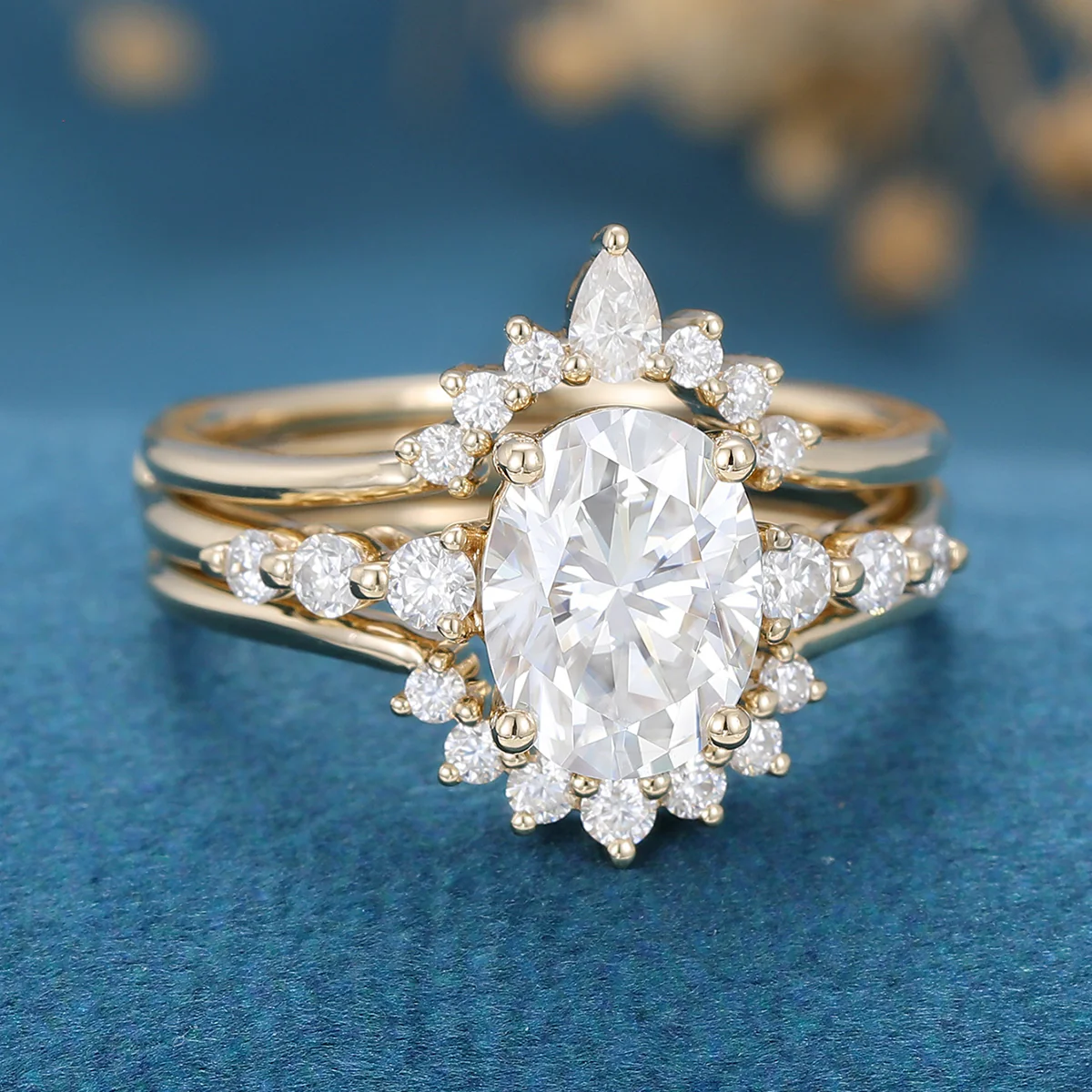 2PCS 1.5 Carat Oval cut Moissanite Engagement ring Bridal Set - Image 6