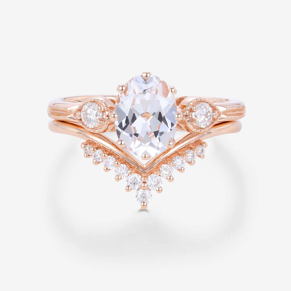 1.4Carat Oval cut Moissanite Cluster Engagement ring Bridal Set