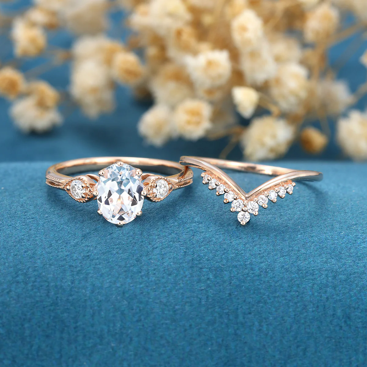 1.4Carat Oval cut Moissanite Cluster Engagement ring Bridal Set - Image 2