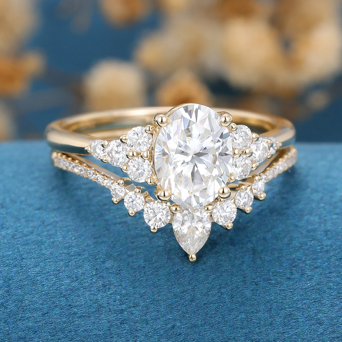 1.5Carat Oval Moissanite Cluster Engagement ring Bridal Set - Image 5