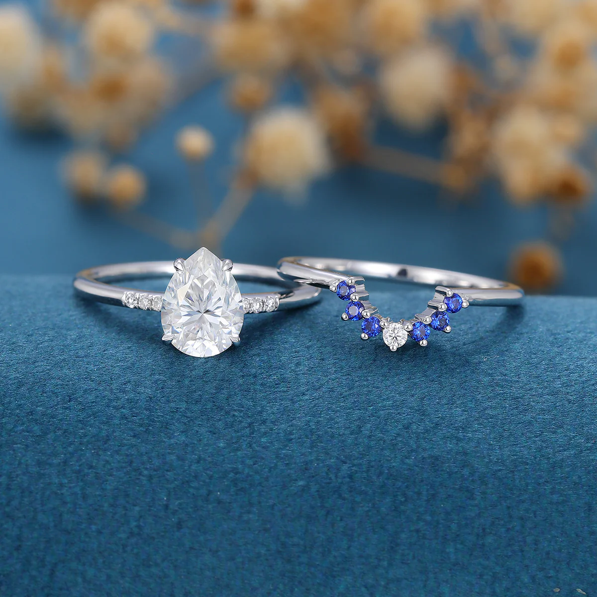 1.2 Carat Vintage Pear cut Moissanite Cluster Engagement Bridal Set - Image 3