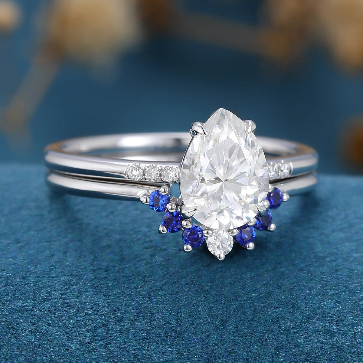 1.2 Carat Vintage Pear cut Moissanite Cluster Engagement Bridal Set - Image 5