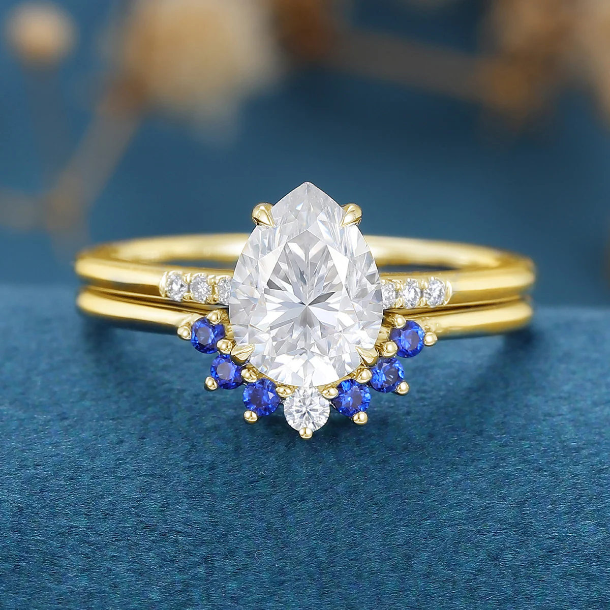1.2 Carat Vintage Pear cut Moissanite Cluster Engagement Bridal Set - Image 6