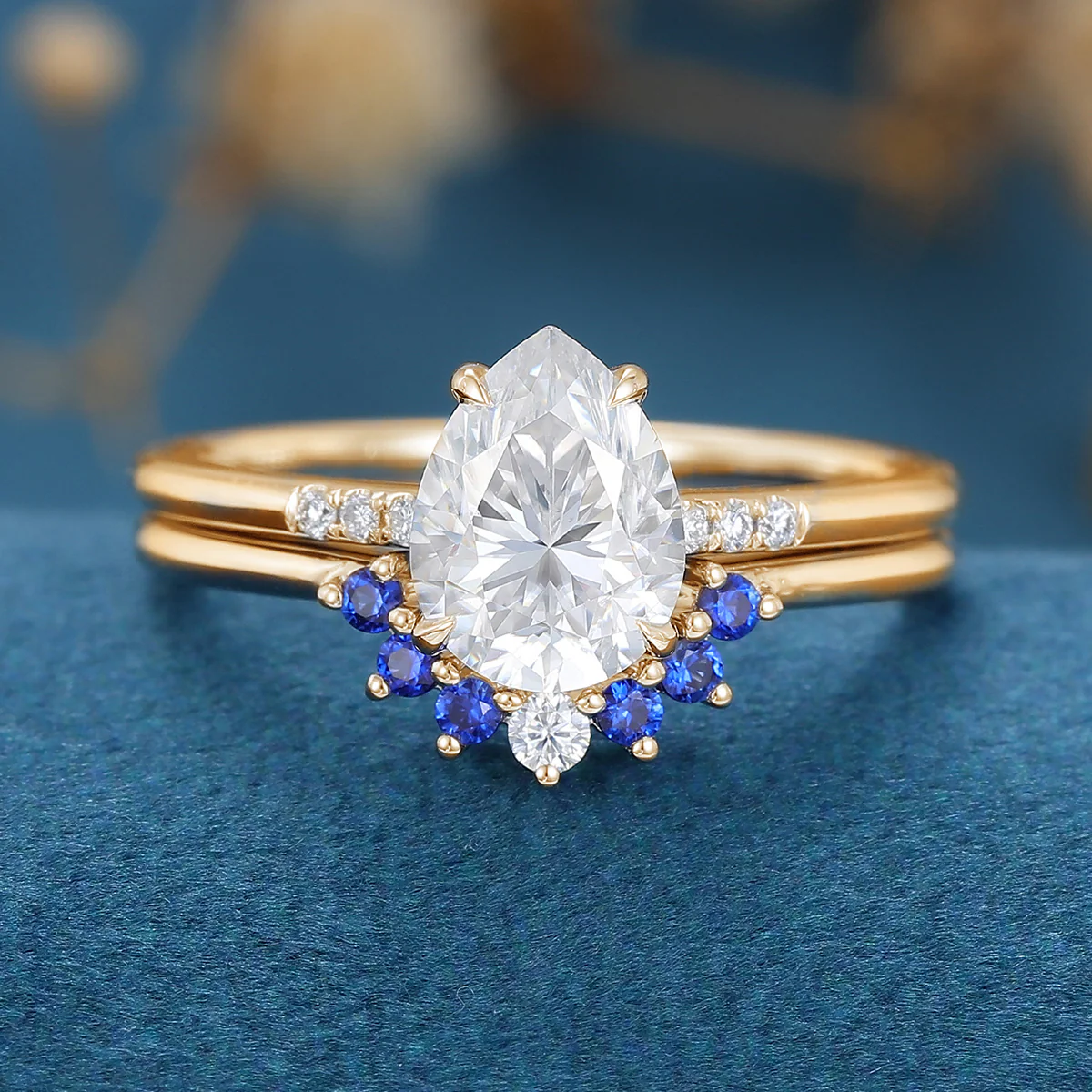 1.2 Carat Vintage Pear cut Moissanite Cluster Engagement Bridal Set - Image 8