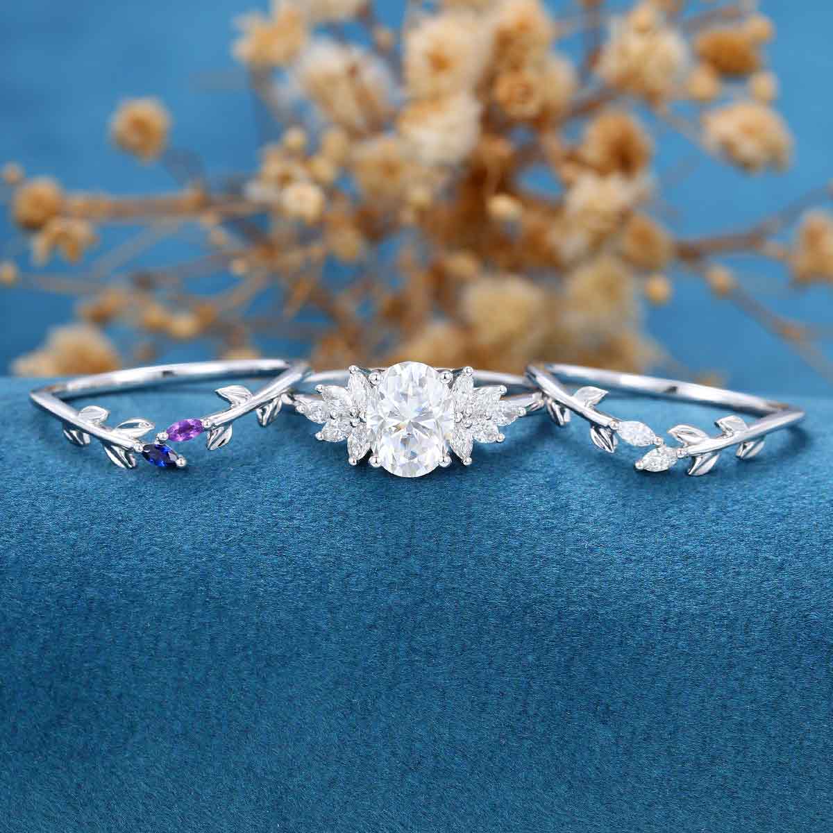 1.5Carat Oval Moissanite Cluster Engagement Bridal Set - Image 3