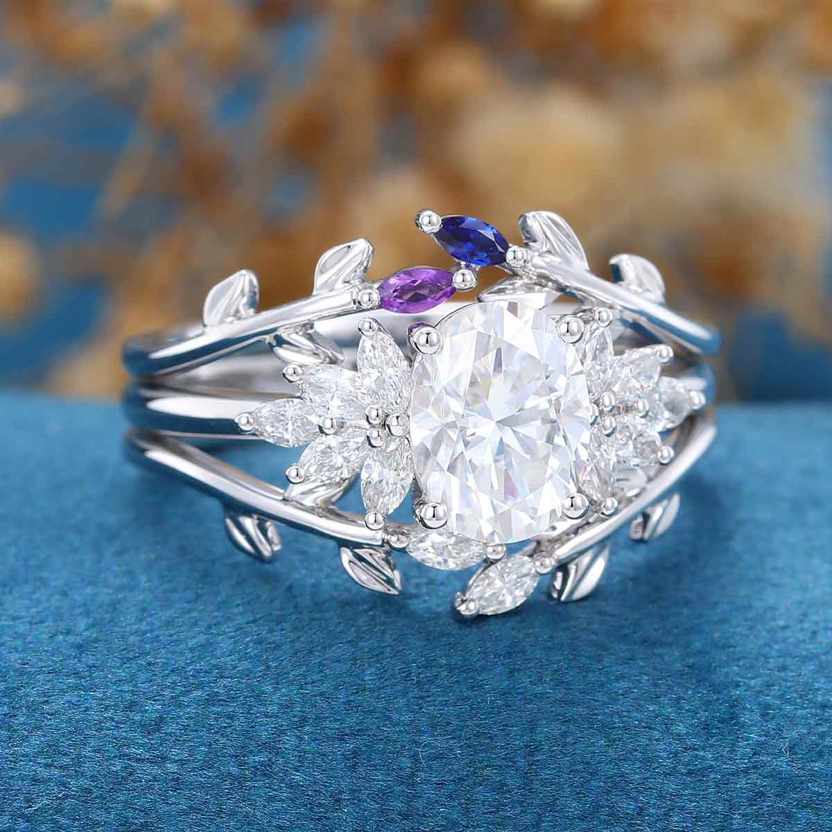 1.5Carat Oval Moissanite Cluster Engagement Bridal Set - Image 4