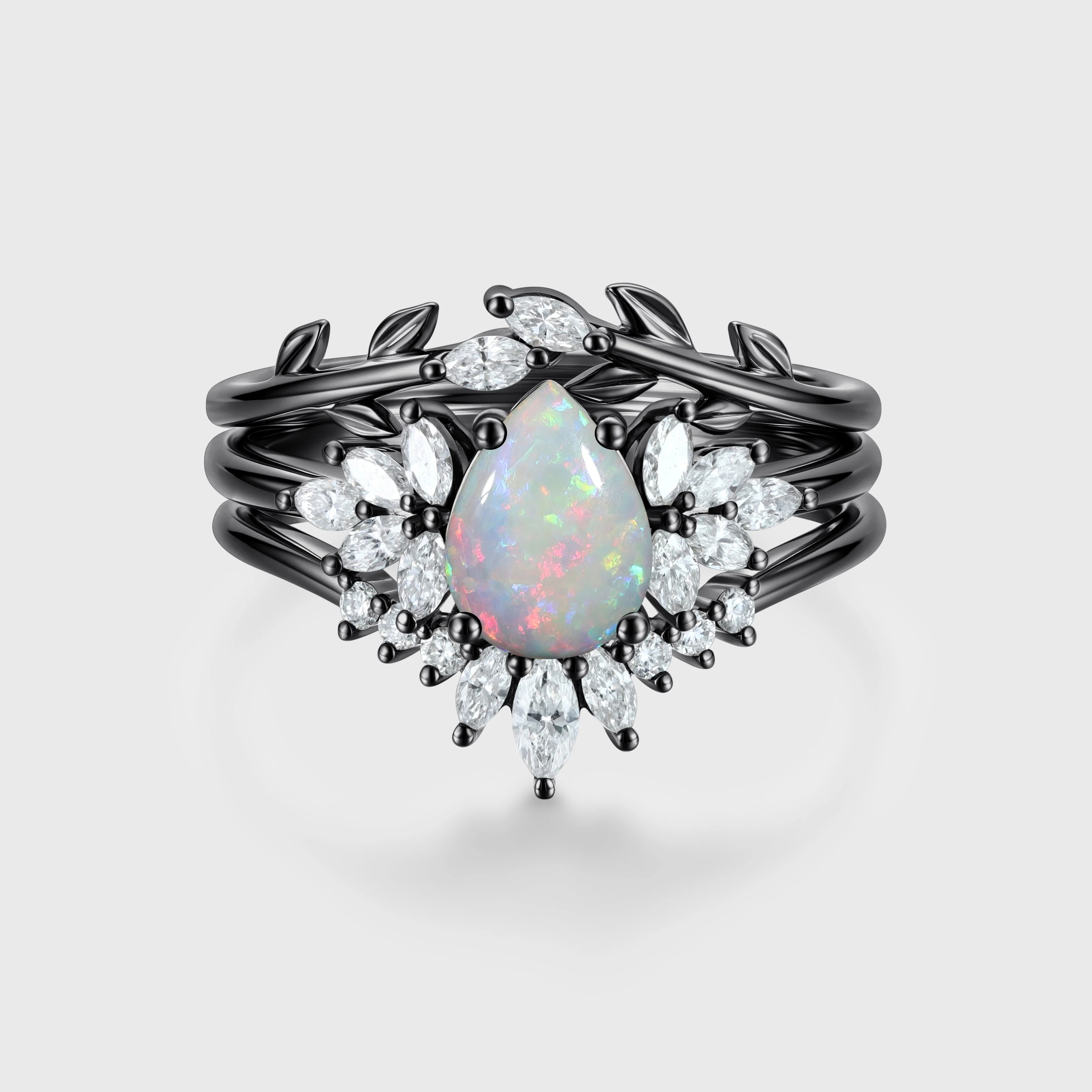 3PCS Pear cut Opal Engagement ring Bridal Set - Image 3