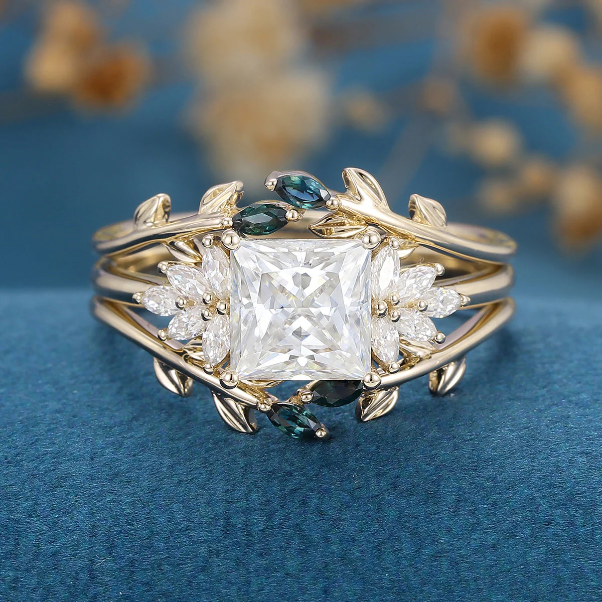3PCS 2 Carat  Princess cut Moissanite cluster Engagement Ring Bridal Set - Image 6