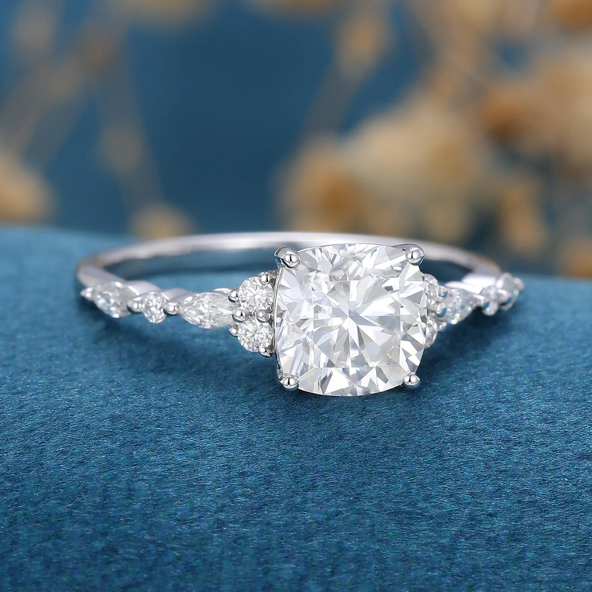 1.25 Carat Cushion cut Moissanite Halo Engagement Ring - Image 4
