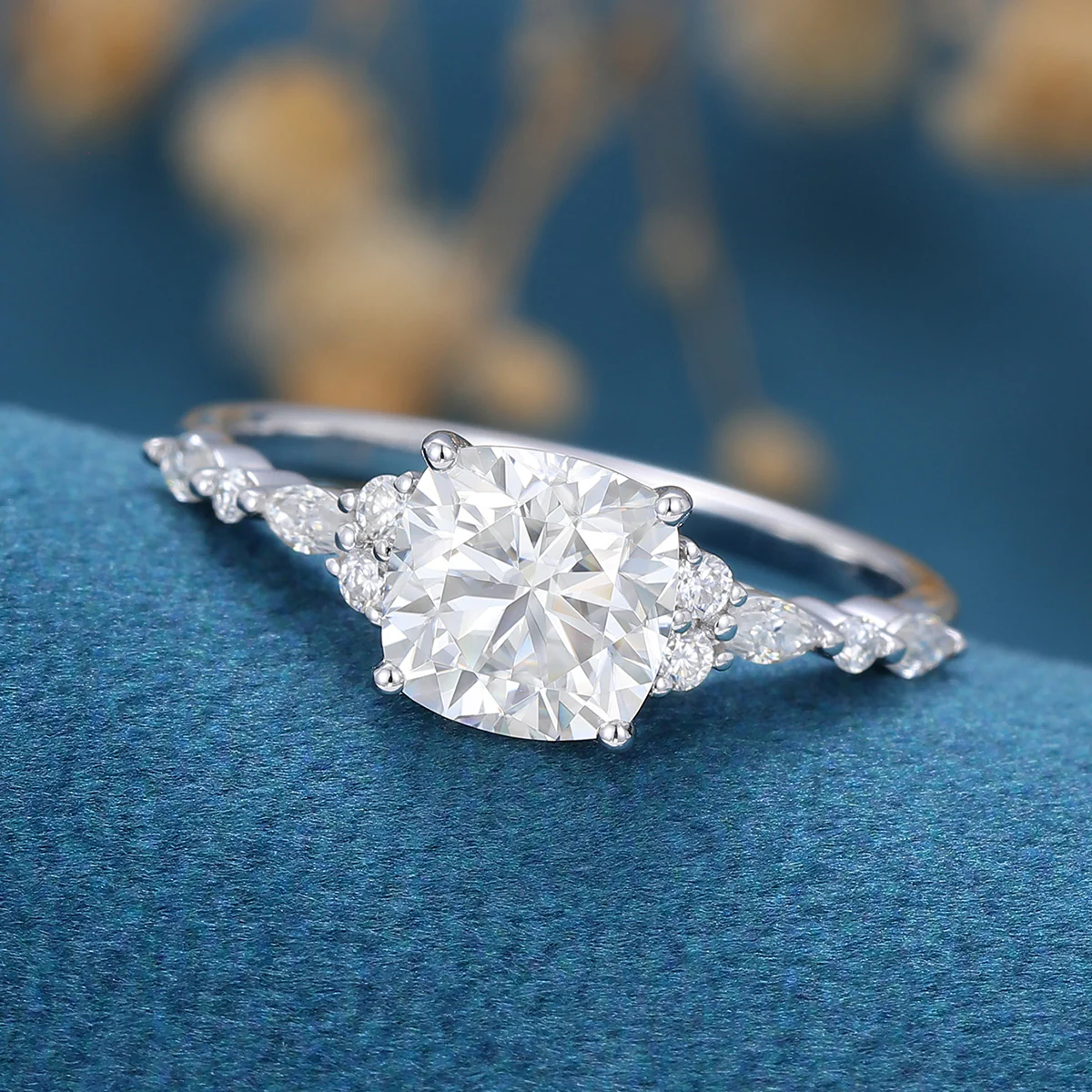 1.25 Carat Cushion cut Moissanite Halo Engagement Ring - Image 6
