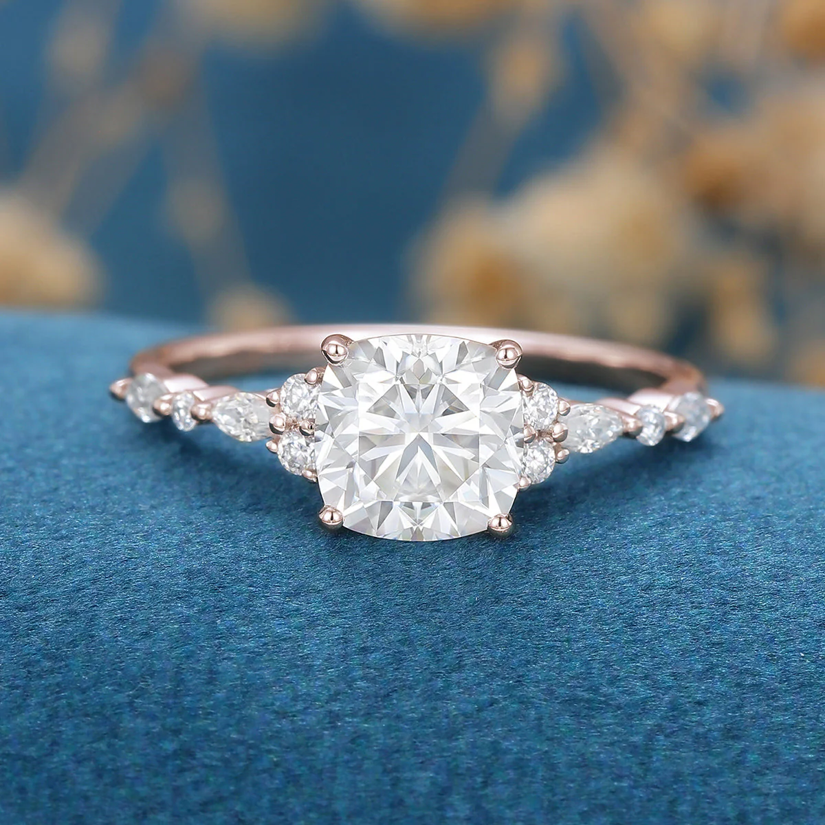 1.25 Carat Cushion cut Moissanite Halo Engagement Ring - Image 8