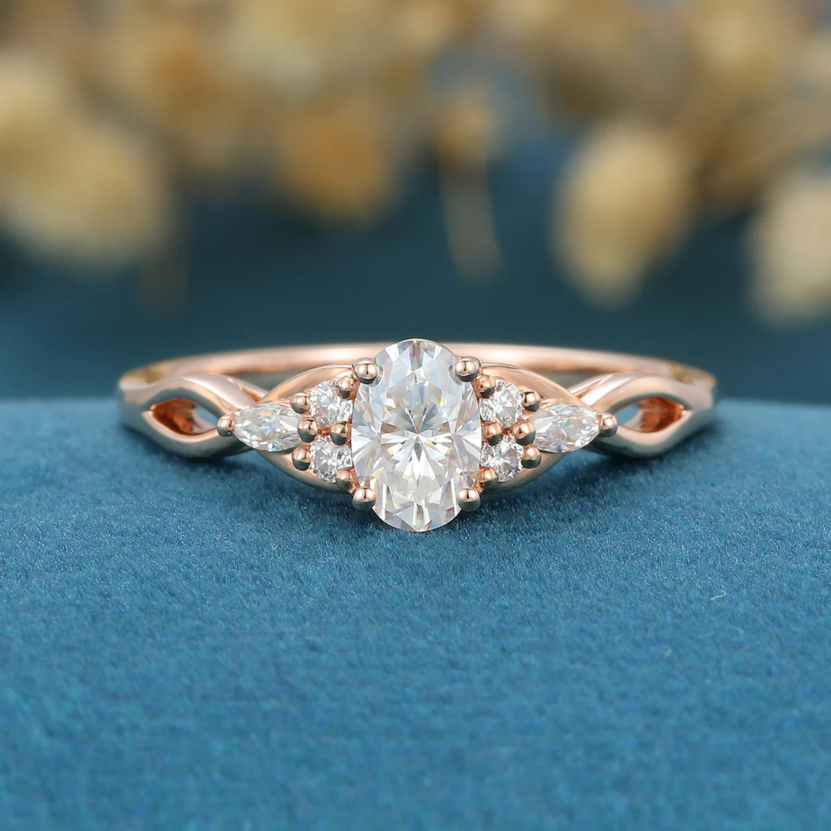 Oval cut Moissanite Cluster Engagement Ring - Image 3