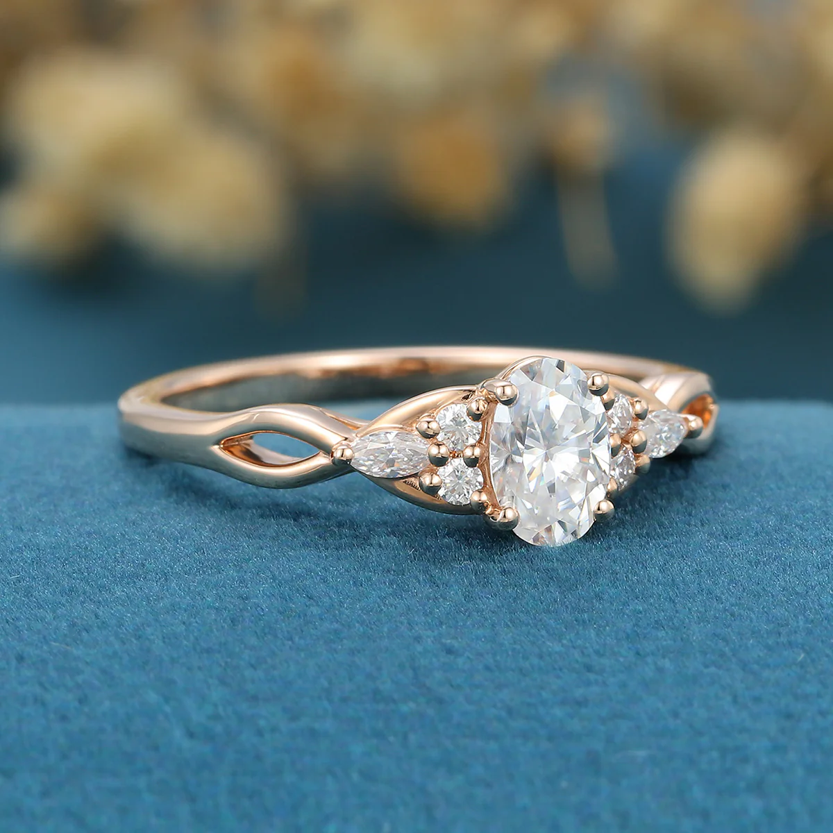 Oval cut Moissanite Cluster Engagement Ring - Image 4