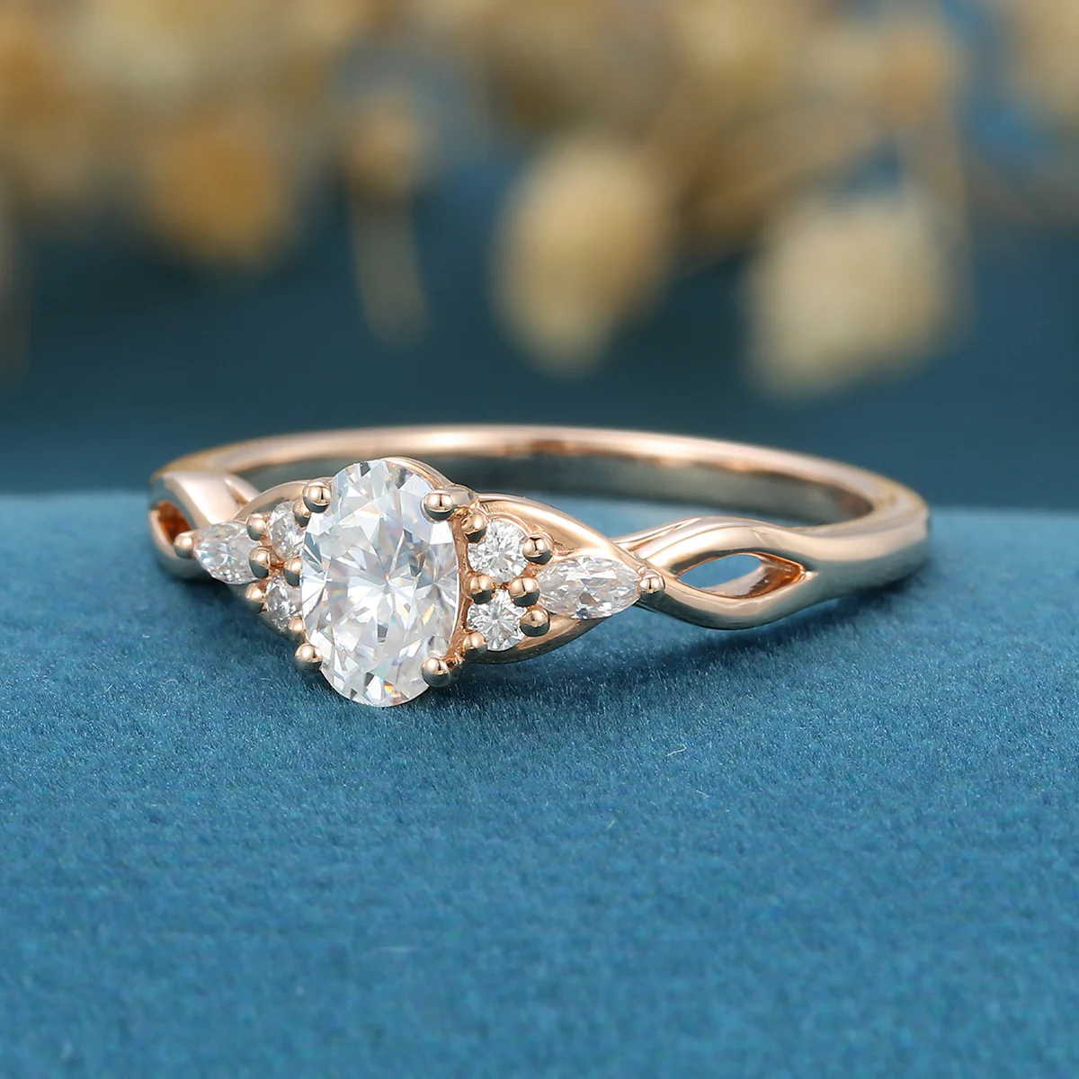 Oval cut Moissanite Cluster Engagement Ring - Image 5