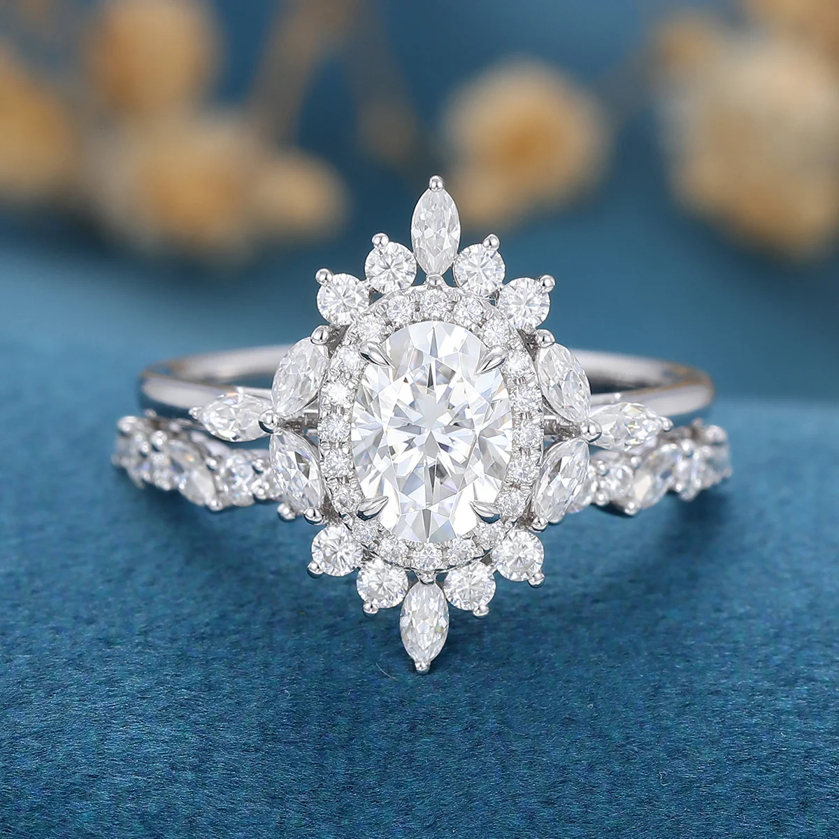 1.0Carat Oval cut Moissanite Engagement ring Bridal Set - Image 7