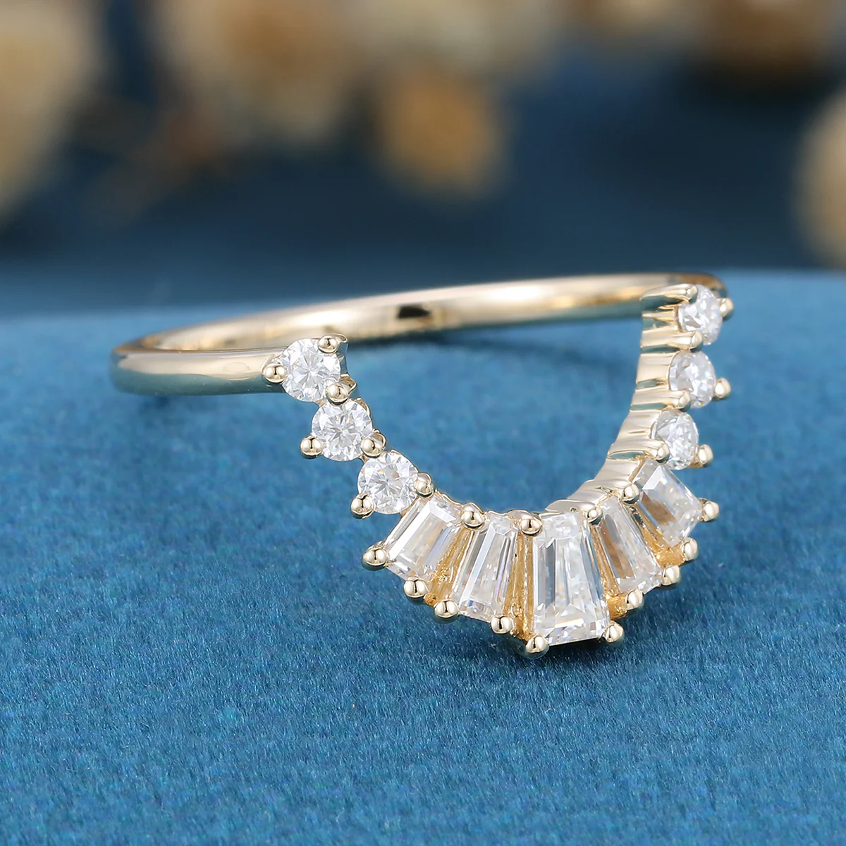 Baguette Cut Moissanite|Diamond Curved Wedding Band - Image 4