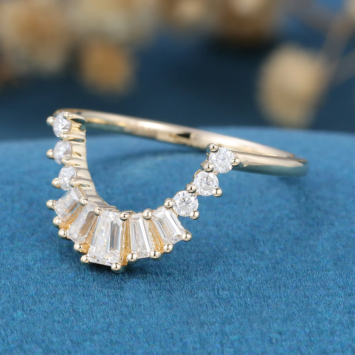 Baguette Cut Moissanite|Diamond Curved Wedding Band - Image 5