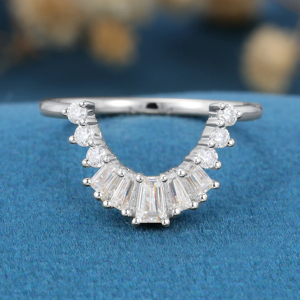 Baguette Cut Moissanite|Diamond Curved Wedding Band - Image 7